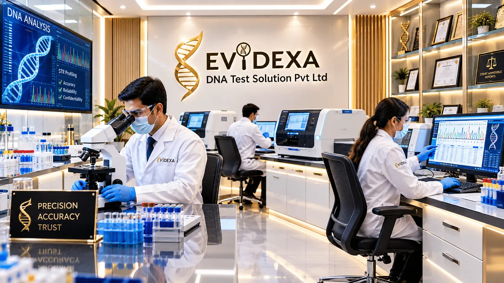 Professional DNA testing services for Paternity DNA Test, Maternity DNA Test, Prenatal DNA Test, Ancestry DNA Test, Siblingship DNA Test, Relationship DNA Test in EVIDEXA DNA Test Solution Pvt Ltd Lab, India