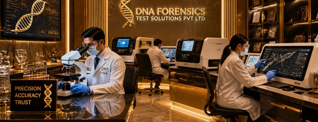 Expert forensic scientists performing advanced DNA analysis in a modern DNA testing laboratory using state-of-the-art forensic technology.